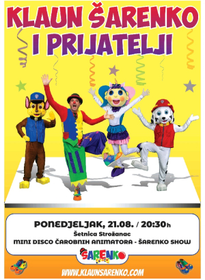 KULTURNO LJETO Večeras u 20:30 sati predstava "Klaun Šarenko i prijatelji"