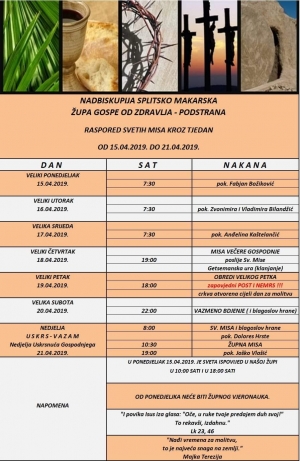 ŽUPA Gospe od Zdravlja Podstrana - raspored sv. misa