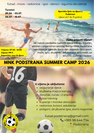 MNK Podstrana pokreće Summer Camp 2026: aktivno ljeto za djecu uz sport, more i zabavne aktivnosti